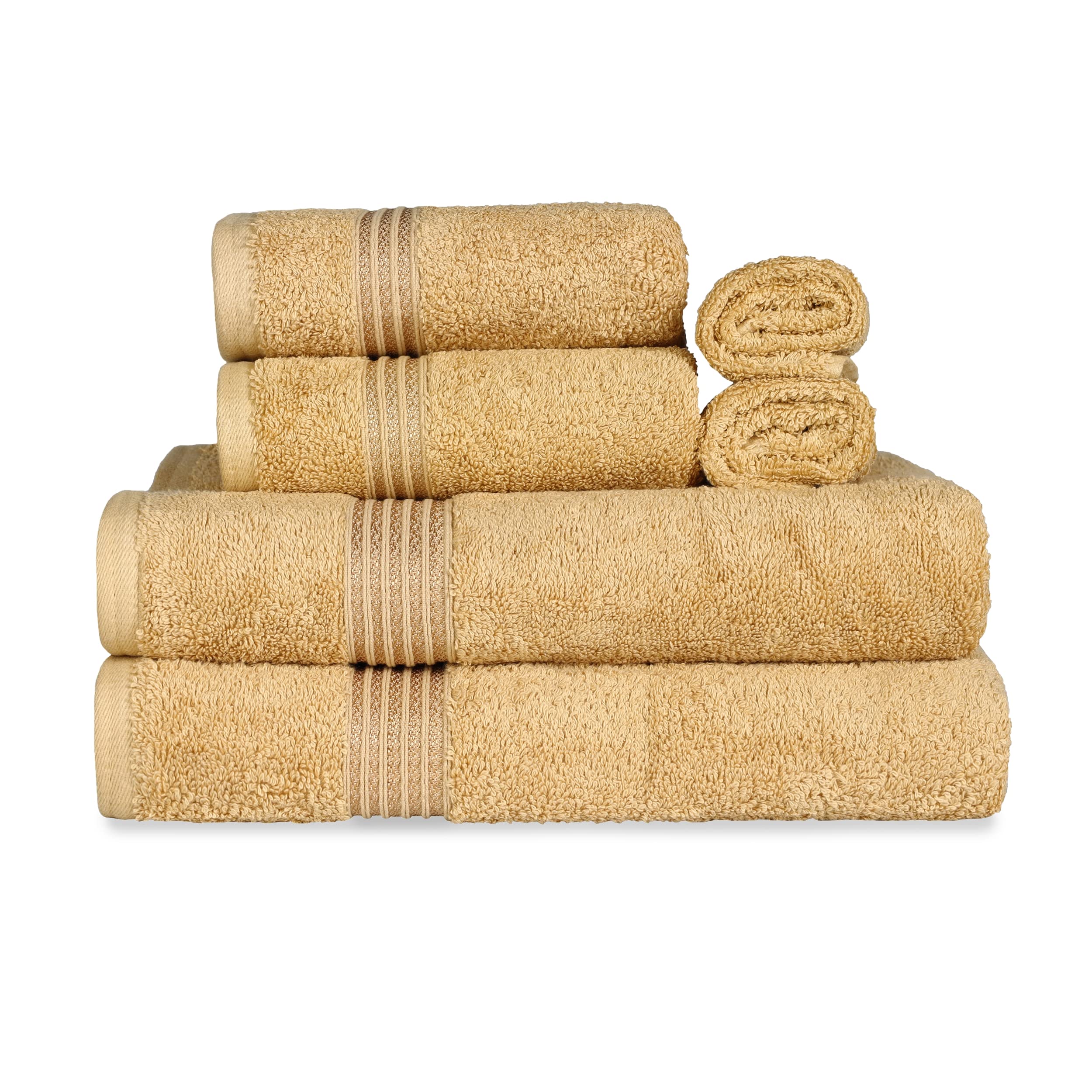 Superior Luxury Cotton Bath Towel Set - 6-Piece Towel Set, Premium Egyptian Cotton Towels, Gold
